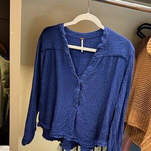 Free People Deep Blue Button Down Shirt